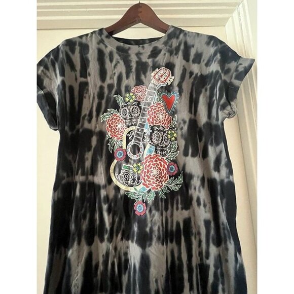 M Disney Pixar Coco Guitar Skull Maxi Tie Dye Dress w Pockets Day of the Dead - Picture 2 of 6